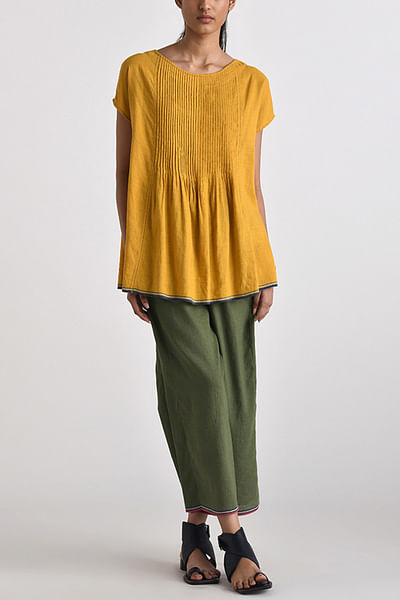 Mustard yellow pintuck top