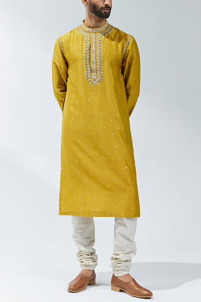 Mustard zardozi embroidered kurta set