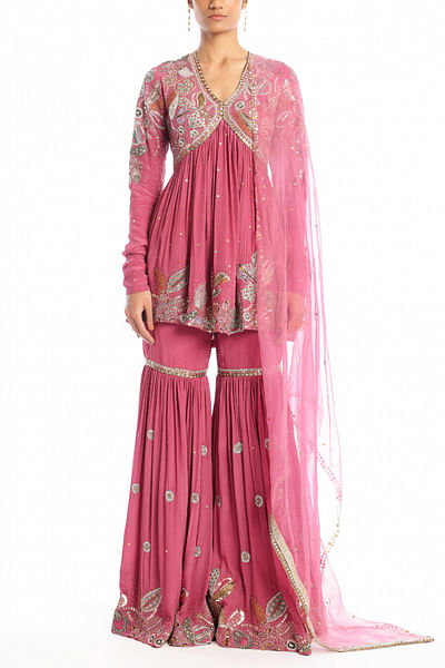 Mystic purple floral embroidered gharara set
