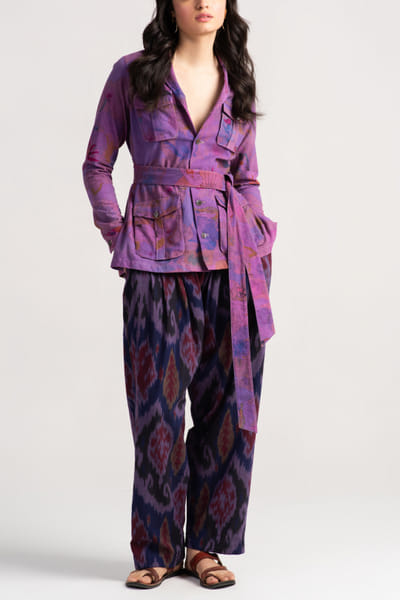 Navy and wine ikat printed trouser