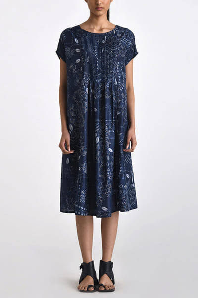 Navy bandhani printed dress