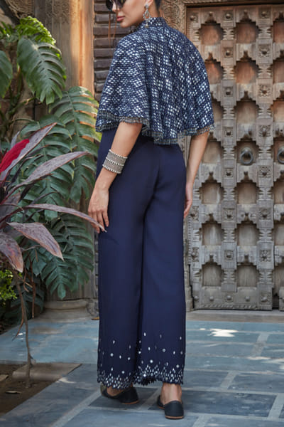 Bohame Navy blue chikankari embroidery cape set BOHMAY24D110