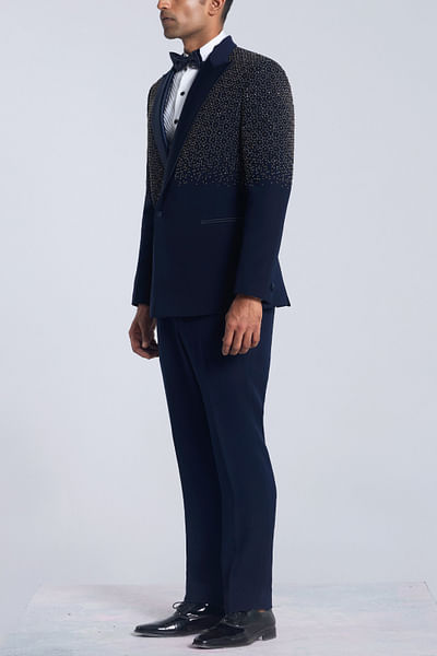 Navy blue cutdana embroidered tuxedo set
