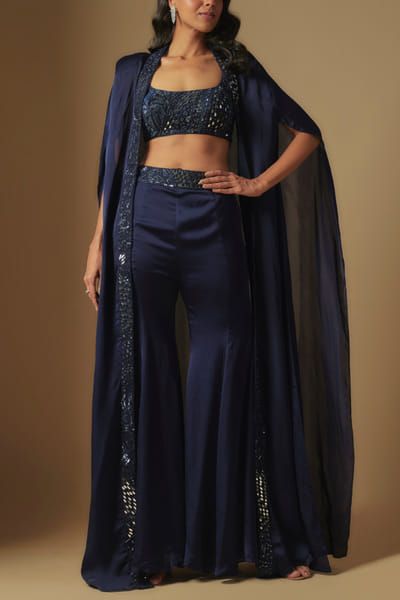 Asaga Navy blue embroidered cape set ASANOV24D204