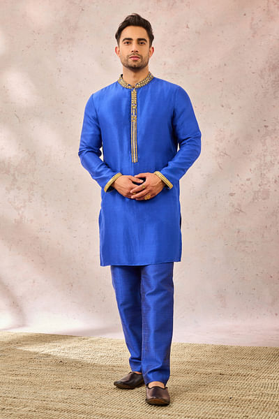 Navy blue embroidered kurta