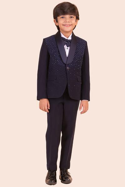 Navy blue embroidered tuxedo