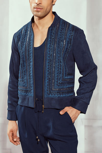 Navy blue geometric embroidered jacket