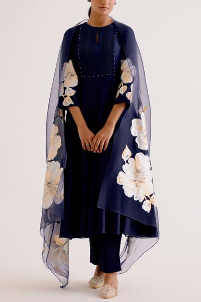 Navy blue kalidaar anarkali set