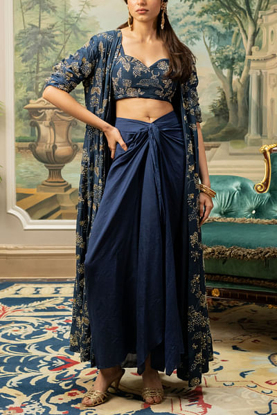 Navy blue sequin embroidered jacket set