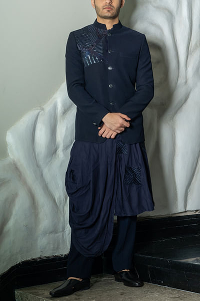 Navy blue tape embellished jodhpuri set