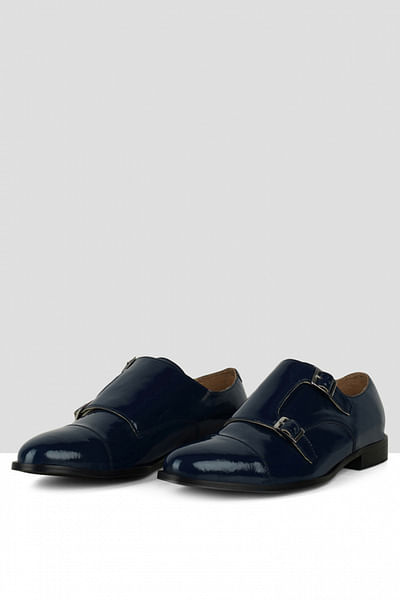 Navy double monk strap shoes