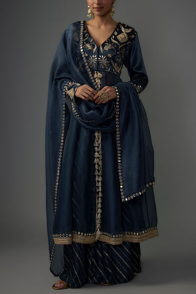 Navy embroidered anarkali set