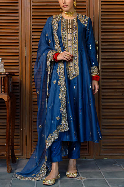 Navy embroidered mukaish kurta set