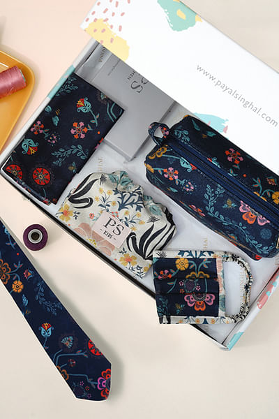 Navy floral printed accessory gift set