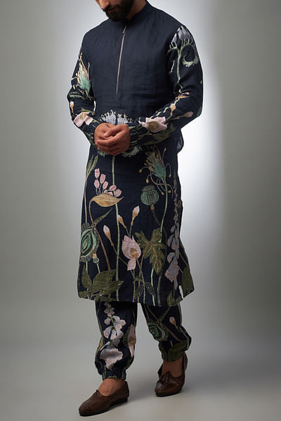 Navy floral printed bomber kurta set