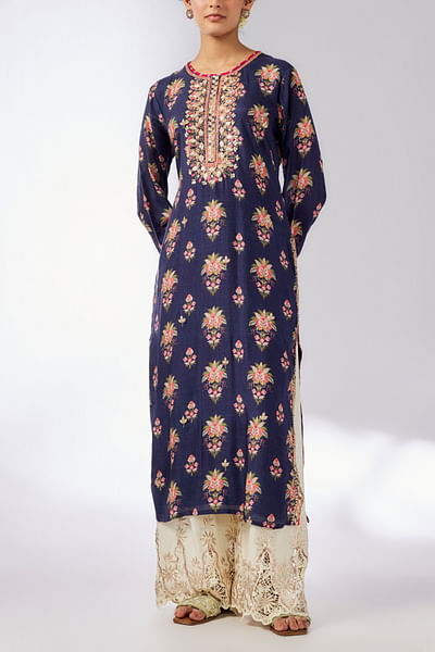 Navy floral printed kurta