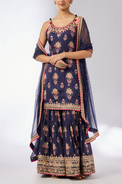 Navy floral printed sharara set