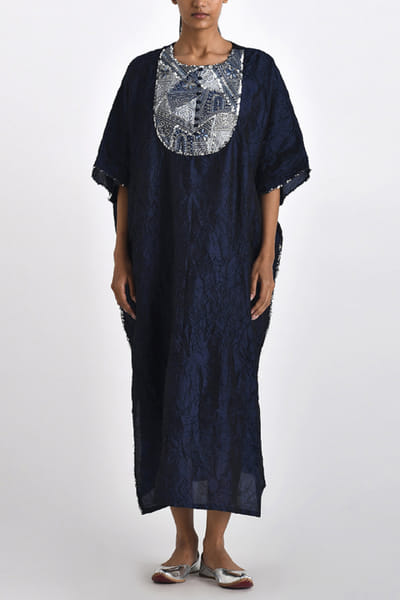 Navy patch embroidered kaftan