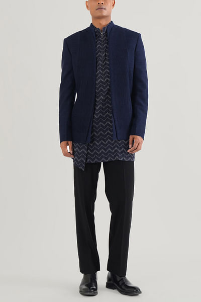 Navy pintucked bandhgala