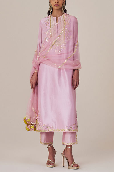 New mauve floral embroidered kurta set