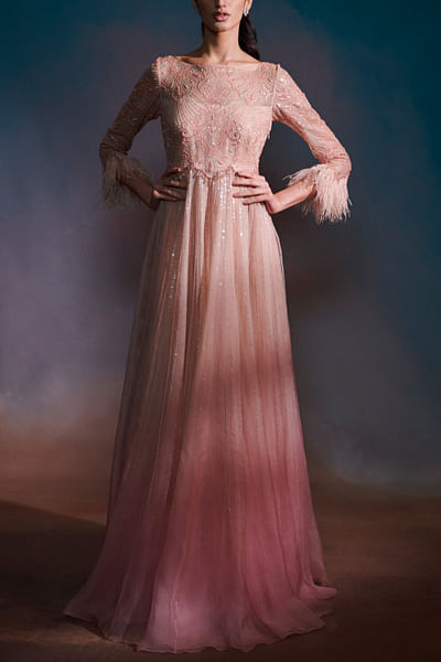 Nude and blush pink embroidered anarkali set