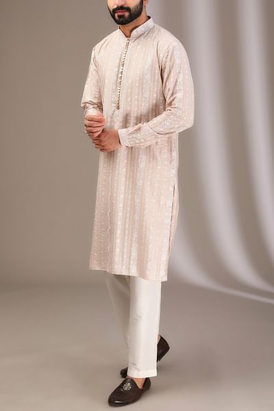 Nude beige embroidered kurta set