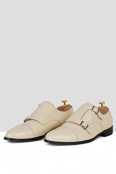 Nude double monk strap shoes