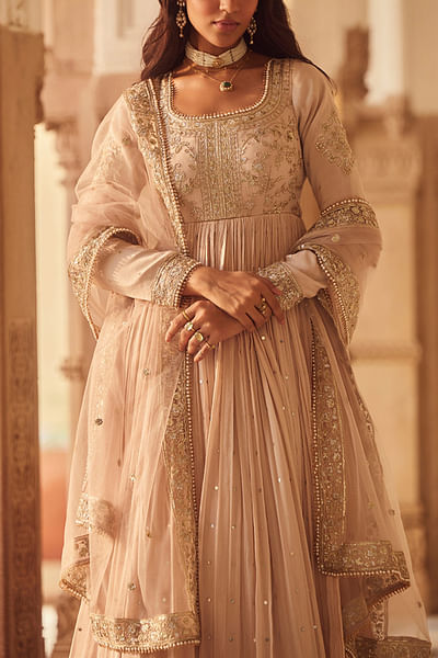 Nude floral embroidered anarkali set