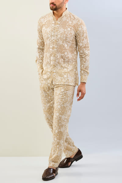 Nude floral embroidered co-ords