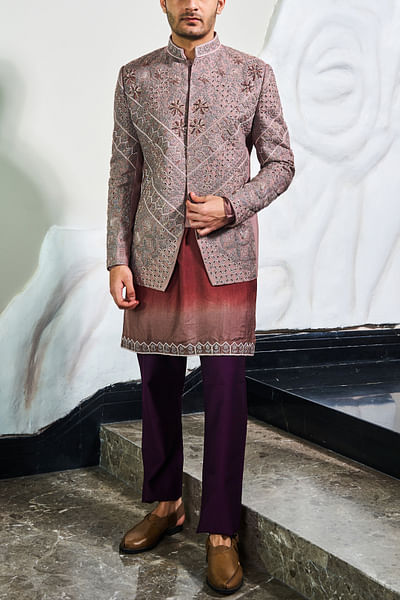 Nude pink embroidered jodhpuri set