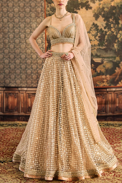Nude sequin and pearl embroidered lehenga set
