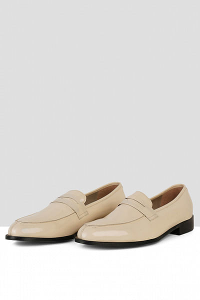 Nude vegan leather penny loafers