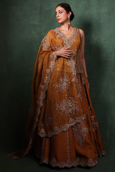 Ochre embroidered lehenga set