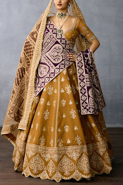 Ochre floral embroidered lehenga set