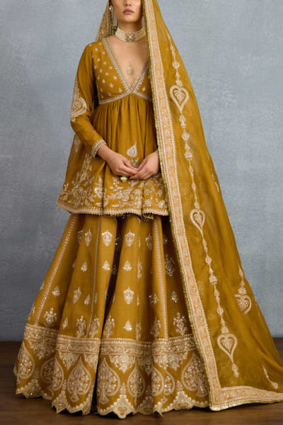 Ochre spade embroidered lehenga set