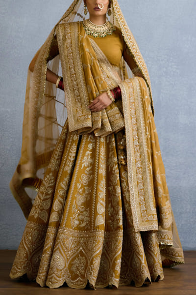 Ochre zari embroidered lehenga set