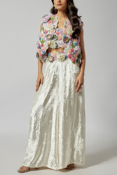 Off-white 3D floral embroidered jacket set