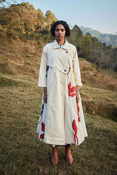 Off-white abstract floral printed trench coat