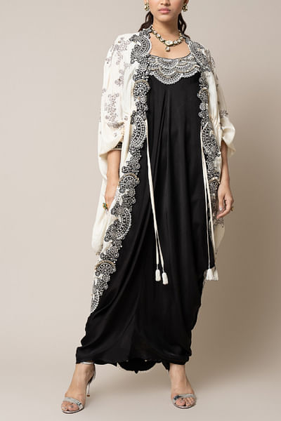 Off-white and black embroidered cape and dress