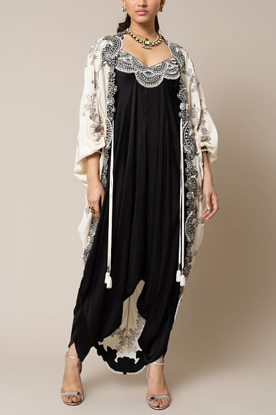 Off-white and black embroidered cape jumpsuit