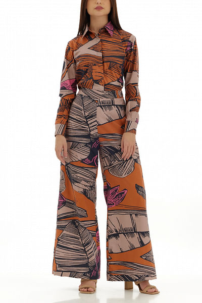 Off-white and orange floral print pants