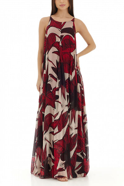 Off-white and red printed maxi dress