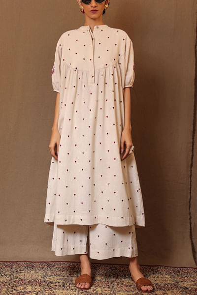 Off-white cotton embroidered tunic