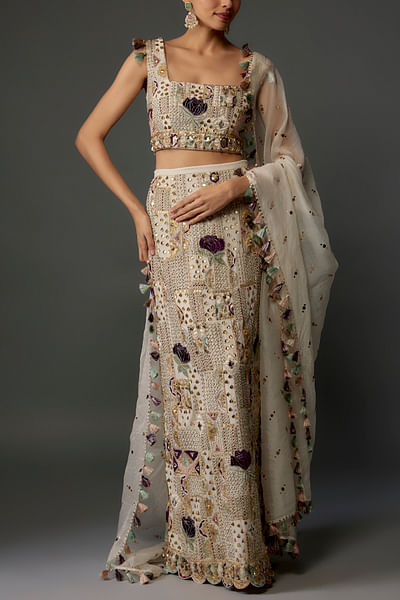 Off-white embroidered lehenga set