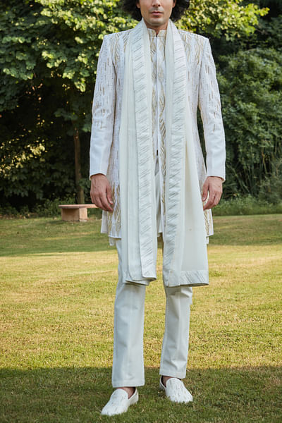 Off-white embroidered sherwani set