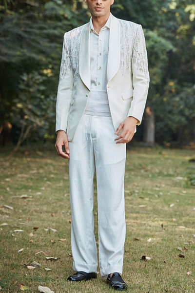 Off-white embroidered tuxedo set