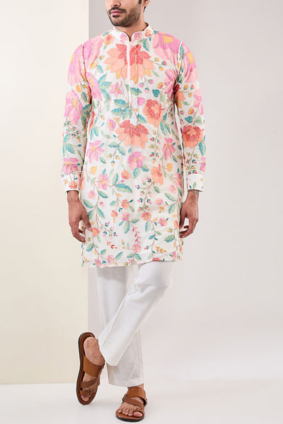 Off-white floral embroidered kurta set