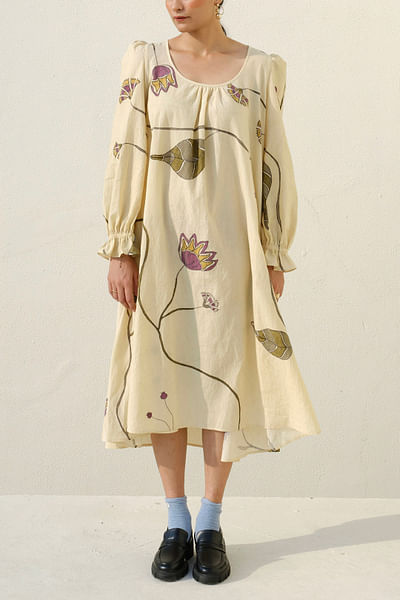 Off-white floral hand painted dress