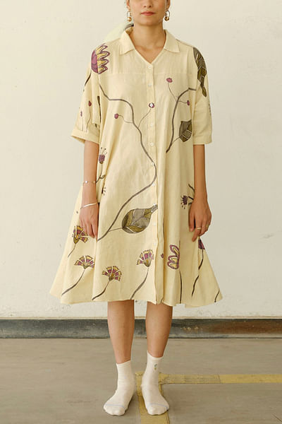 Off-white floral hand painted shirt dress