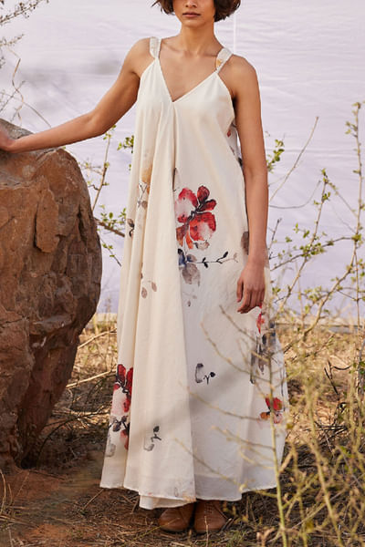 Off-white floral print maxi dress